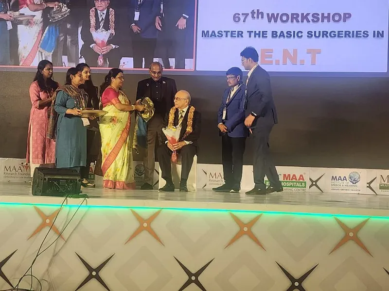 Honored at the Conference in Hyderabad for performing Live Cochlear Implant Surgery in front of 500 Delegates